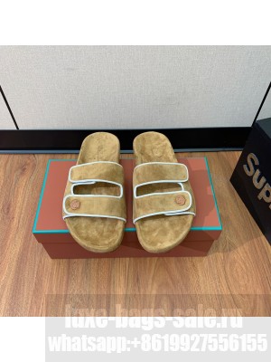 Loro Piana Man's Suede Flat Slippers Beige