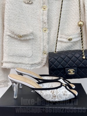 Chanel 7cm Lace Mule White