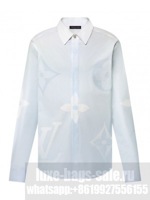 Louis Vuitton Women's Monogram Printed Long-Sleeved Cotton Poplin Shirt White