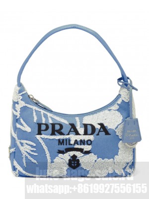 Prada Re-Edition 2000 Embroidered Drill Mini Bag 1NE515 Blue
