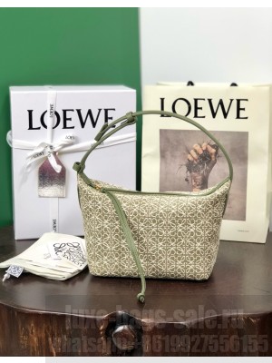 Loewe small Miniature Anagram Jacquard and cow leather bag 651421 green