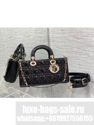 MEDIUM  LADY D-JOY BAG Patent Cannage Calfskin M0540ON BLACK