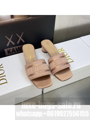 Dior Dway Heeled Slide Sandals 4cm in Cotton Embroidered 2023 Collection 034