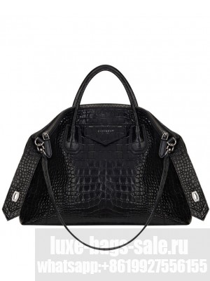 Givenchy Medium Antigona Soft Bag In Crocodile Effect Leather Black