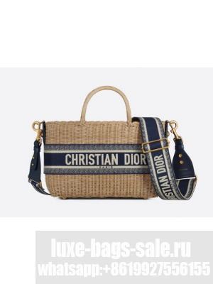 DIOR WICKER BASKET BAG Blue Dior Oblique Jacquard and Natural Wicker M7601