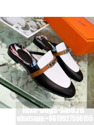 Hermes Calfskin Oz Mules Black/White 2020 Collection