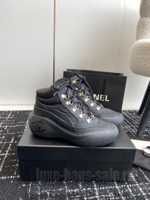 Chanel Coco Neige Fabric and Calfskin 5cm G45337 Black Snow Sneakers