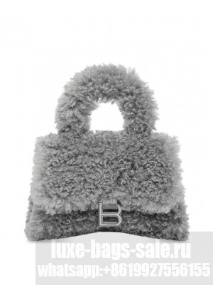 Balenciaga Furry Hourglass XS Handbag With Strap Gray