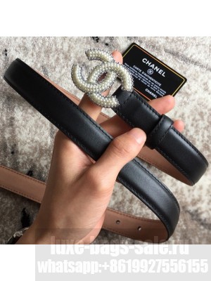 Chanel CC Pearls Belt 25mm Width Black