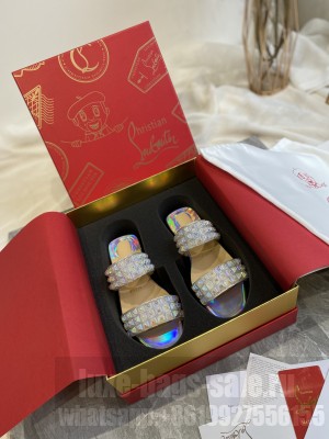 Christian Louboutin Crystal Studded Silver Flat slippers 2021 Collection