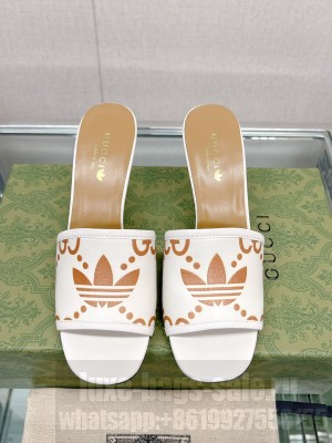 Adidas x Gucci Leather Slide Sandals 7.5cm 2023 White