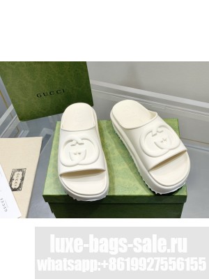 Gucci Rubber Platform Slide Sandal with Interlocking G Cream 2023