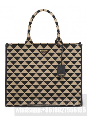 Prada Large Symbole Jacquard Fabric Handbag Black