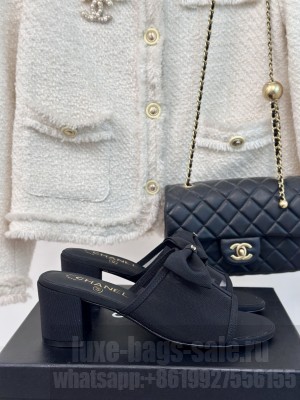 Chanel 6.5cm Mesh Bow Slide Black