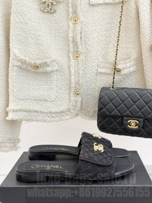 Chanel Crochet Flat Slides Sandal with Foldover G45474 Black 2025