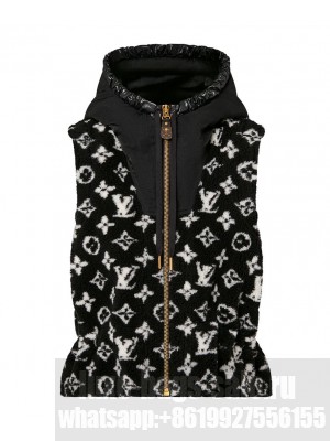Louis Vuitton Women's Sleeveless Hooded Monogram Teddy Jacket Black