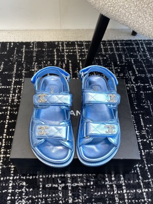 Chanel Grained Calfskin Velcro Dad Sandals Sky blue 2025