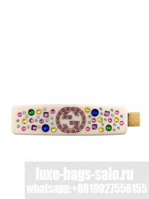 Gucci Crystal Hair Clip With Interlocking G White