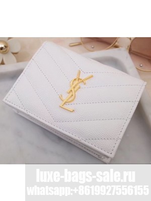 Saint Laurent Monogram Card Case in Grained Embossed Leather 530841 White/Gold
