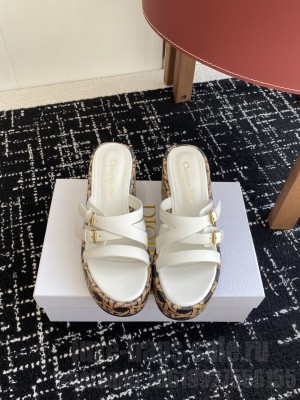 Dior L'Amazone Wedge Slide White Calfskin and Natural Graphic Cannage Raffia