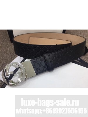 Gucci Width 4cm Signature Leather Belt Black with Interlocking G Buckle