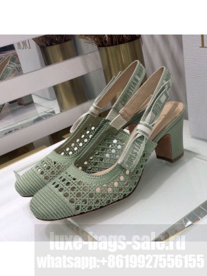 Dior x Moi Slingback Pumps 6.5cm in Green Cannage Embroidered Mesh Spring/Summer 2021 Collection