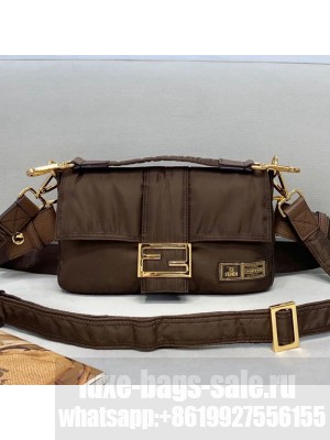 Fendi Men's Baguette Porter Nylon Medium Shoulder Bag/Belt Bag Coffee Brown  2021 Collection