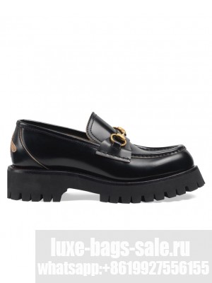 Gucci Women's Leather Lug Sole Horsebit Loafer 77236 Black