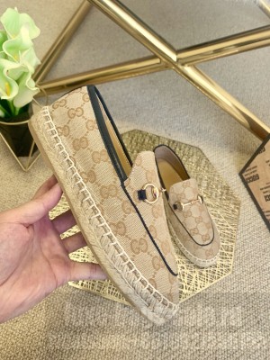GUCCI UNISEX CANVAS HORSEBIT ESPADRILLES LIGHT BROWN 2021 Collection