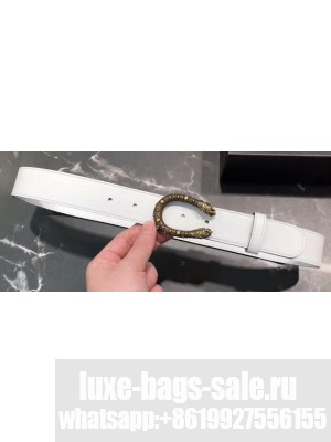 Gucci Width 3/3.5cm Leather Belt White with Dionysus Stud Buckle