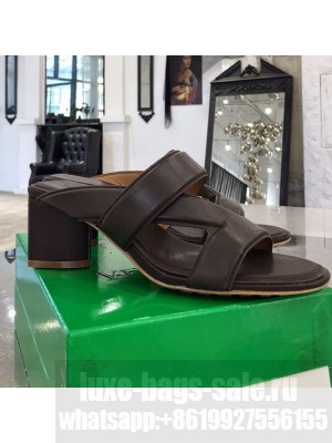 Bottega Veneta Band Calfskin Heel 5cm Sandals Dark Brown  2021 Collection 03