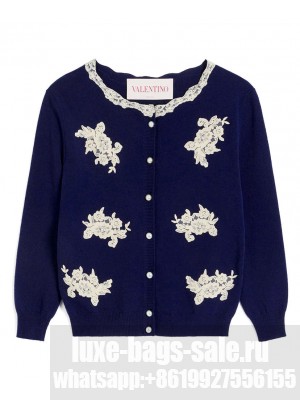 Valentino Women's Embroidered Cardigan Dark Blue