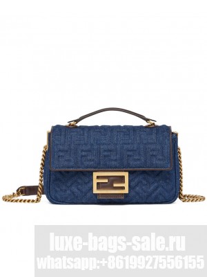 Fendi Baguette Chain Midi Denim Bag 8BR793 Blue