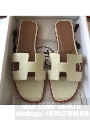 Hermes Oran Flat Slipper Sandals in Swift Box Calfskin Creamy