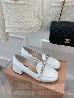 Miu Miu Women's Patent Leather With metal chain Loafer White