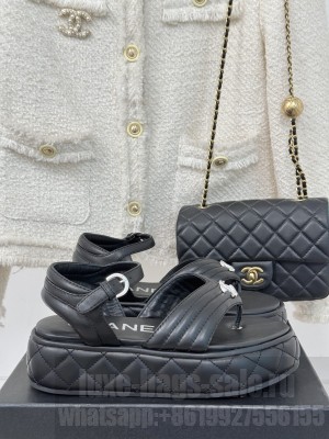 Chanel Sandals Lambskin Black G46108 