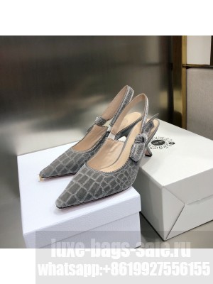 Dior J'Adior Slingback Pumps 6.5cm in Grey Crocodile-Effect Embroidered Velvet 2021 Collection
