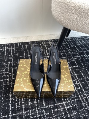 Dolce & Gabbana 10cm Black Patent Leather slingback sandals 2024