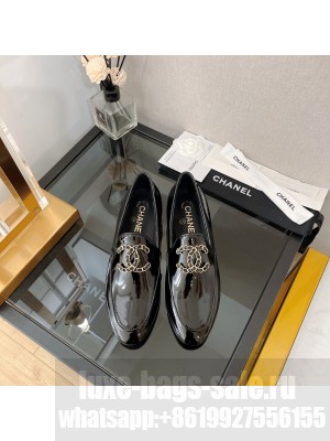 Chanel Patent Leather Loafers with Chain CC G39438 Black