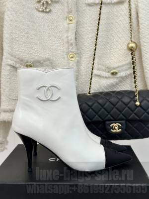 Chanel Lambskin & Grosgrain Pointed Toe Boot 2024 White
