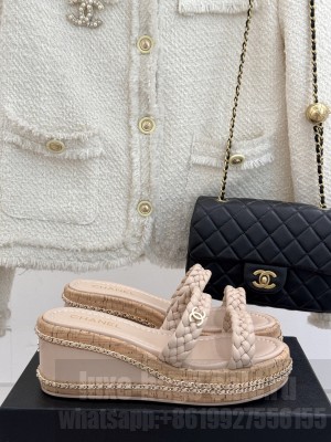 Chanel knit platform heel 7cm slipper pink 2025
