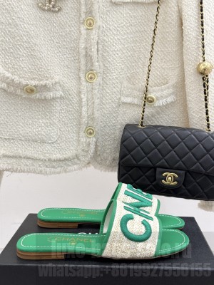 Chanel Knit Flat mules CC logo green 2025