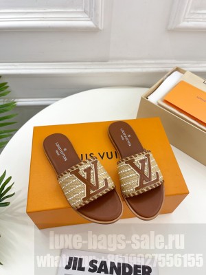 Louis Vuitton Starboard Flat Slide Sandal in LV Raffia and Leather 2023 Brown