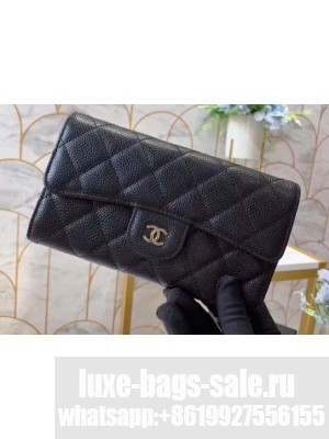 Chanel Classic Long Flap Wallet A31506 Grained Calfskin Black