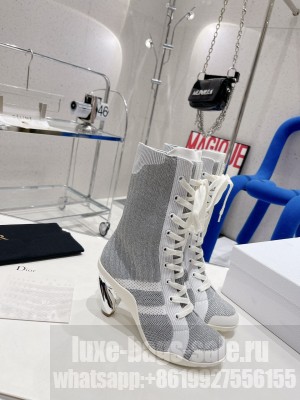 Dior D-Zenith Heeled Ankle Boots 8cm in Gray Calfskin and Technical Knit 2022