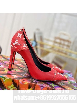 Louis Vuitton Cherie Pump 9.5cm in Studded Monogram Canvas Red 2021 Collection