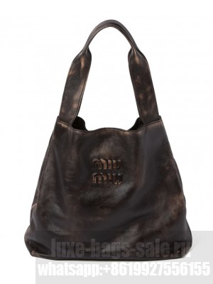 Miumiu Nappa Hobo Bag With Logo 5BC119 Coffee