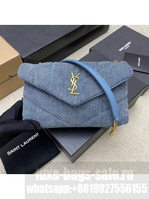 SAINT LAURENT PUFFER CHAIN BAG IN DENIM AND SMOOTH LEATHER 320333 BLUE