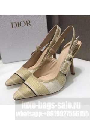Dior J'Adior Slingback Pumps 9.5cm in Beige Stripes Embroidered Cotton Spring/Summer 2021 Collection