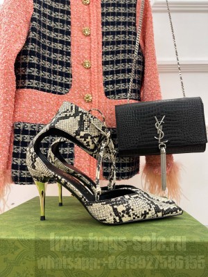 Gucci 8.5cm Metal heel Pointed Python leather ankle Pumps